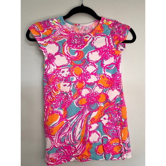 Lilly Pulitzer Other - Lilly Pulitzer Girls Dress Size M (6-7) Colorful Floral Print Gold Button Detail